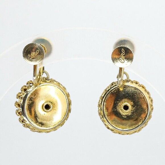 Vintage Large Coro Screw Back Dangle Earrings Clear Purple Rhinestones - Picture 5 of 5